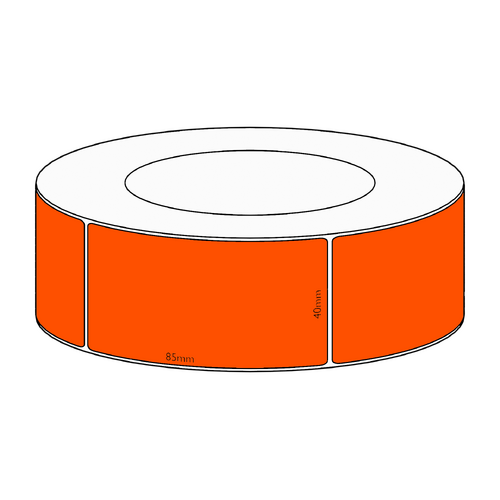 40x85mm Orange Direct Thermal Permanent Label, 1700 per roll, 76mm core