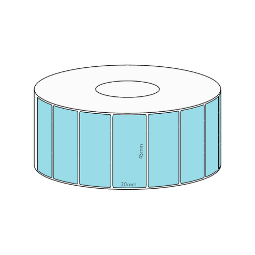 45x20mm Blue Direct Thermal Permanent Label, 2150 per roll, 38mm core