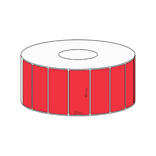 45x20mm Red Direct Thermal Permanent Label, 2150 per roll, 38mm core