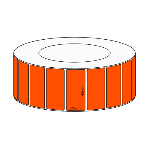 45x20mm Orange Direct Thermal Permanent Label, 6500 per roll, 76mm core