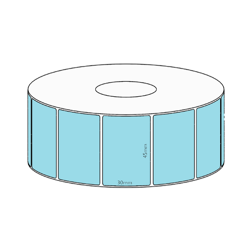 45x30mm Blue Direct Thermal Permanent Label, 1500 per roll, 38mm core