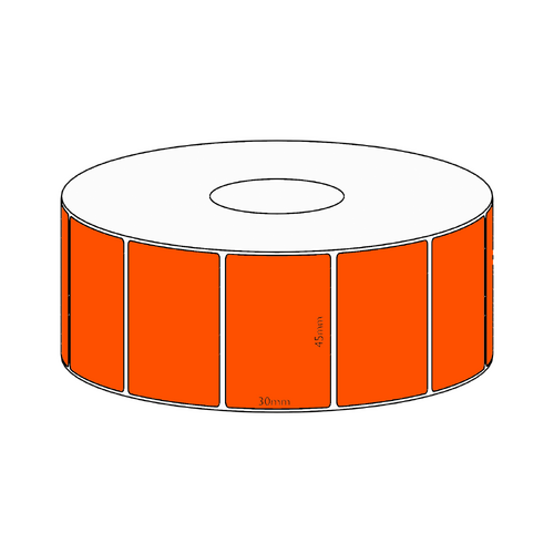 45x30mm Orange Direct Thermal Permanent Label, 1500 per roll, 38mm core