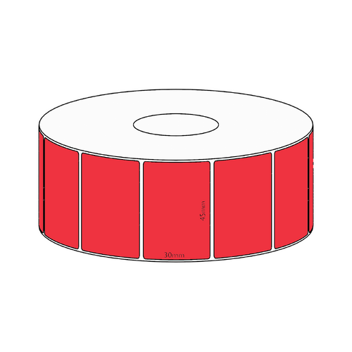 45x30mm Red Direct Thermal Permanent Label, 1500 per roll, 38mm core