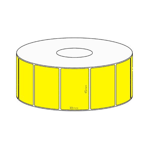 45x30mm Yellow Direct Thermal Permanent Label, 1500 per roll, 38mm core