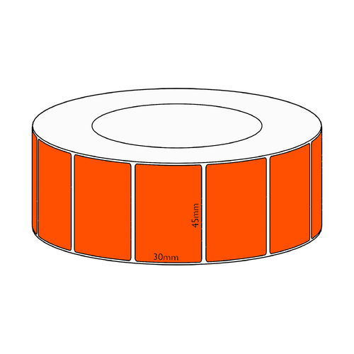 45x30mm Orange Direct Thermal Permanent Label, 4550 per roll, 76mm core