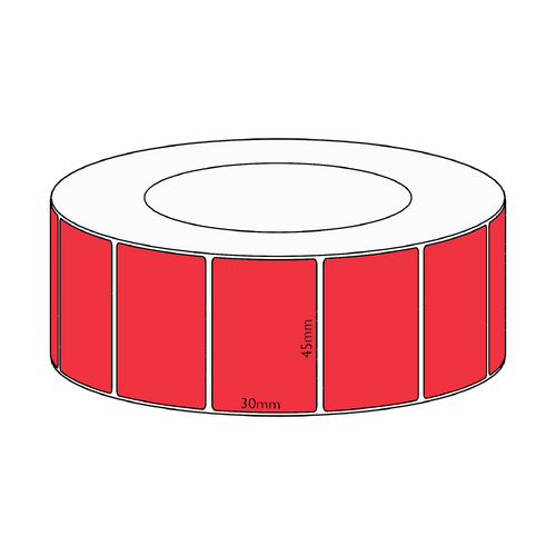 45x30mm Red Direct Thermal Permanent Label, 4550 per roll, 76mm core