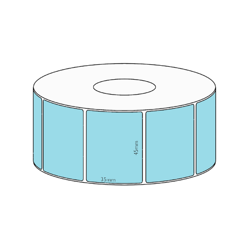 45x35mm Blue Direct Thermal Permanent Label, 1300 per roll, 38mm core