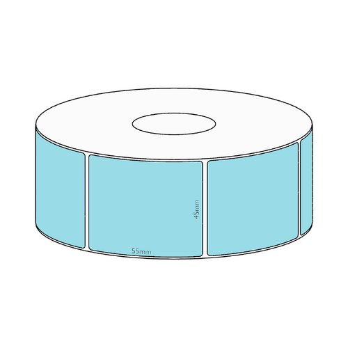 45x55mm Blue Direct Thermal Permanent Label, 850 per roll, 38mm core