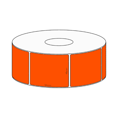 45x55mm Orange Direct Thermal Permanent Label, 850 per roll, 38mm core