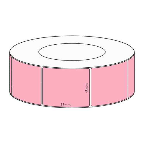 45x55mm Pink Direct Thermal Permanent Label, 2600 per roll, 76mm core