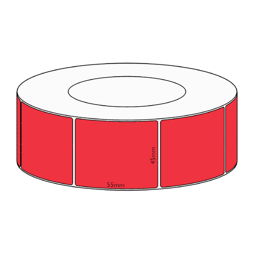 45x55mm Red Direct Thermal Permanent Label, 2600 per roll, 76mm core