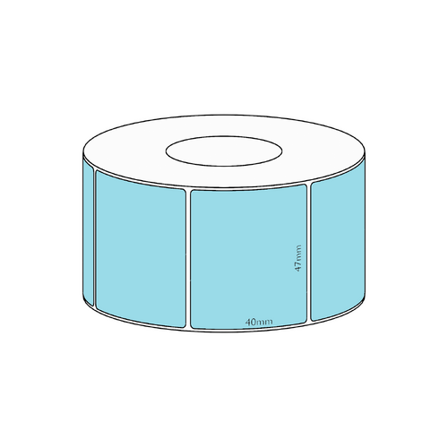 47x40mm Blue Direct Thermal Permanent Label, 1150 per roll, 38mm core