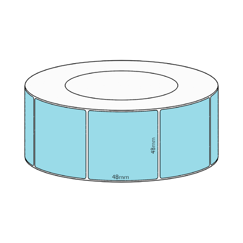 48x48mm Blue Direct Thermal Permanent Label, 2950 per roll, 76mm core