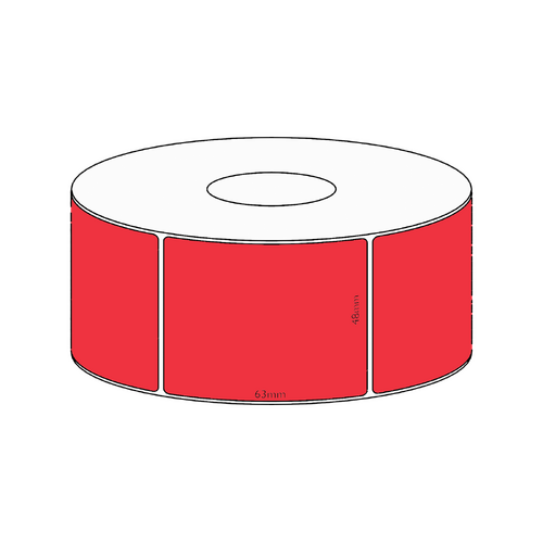 48x63mm Red Direct Thermal Permanent Label, 750 per roll, 38mm core