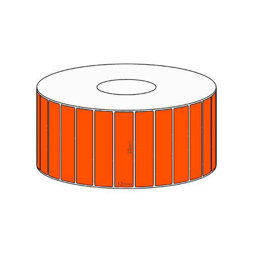 50x12mm Orange Direct Thermal Permanent Label, 3350 per roll, 38mm core