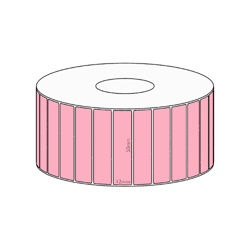 50x12mm Pink Direct Thermal Permanent Label, 3350 per roll, 38mm core