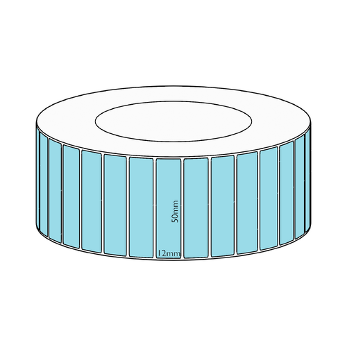 50x12mm Blue Direct Thermal Permanent Label, 10000 per roll, 76mm core