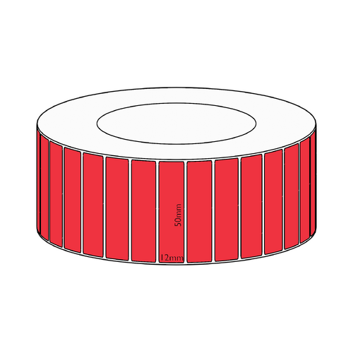 50x12mm Red Direct Thermal Permanent Label, 10000 per roll, 76mm core