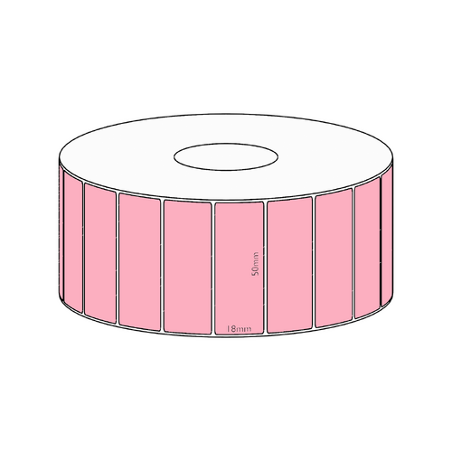 50x18mm Pink Direct Thermal Permanent Label, 2400 per roll, 38mm core
