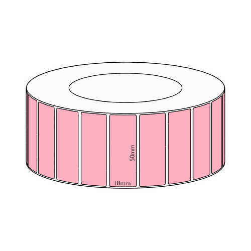 50x18mm Pink Direct Thermal Permanent Label, 7150 per roll, 76mm core