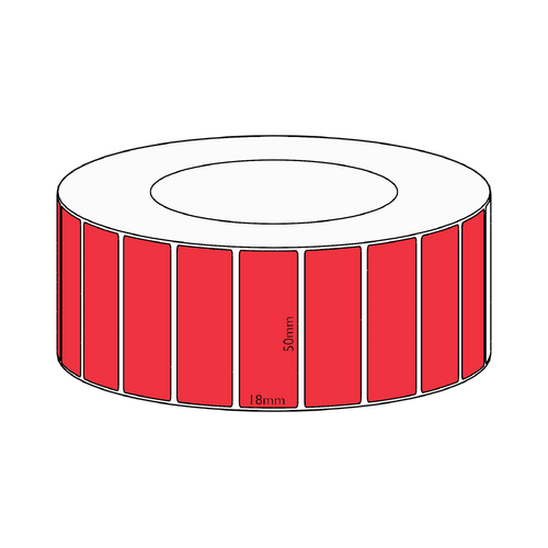 50x18mm Red Direct Thermal Permanent Label, 7150 per roll, 76mm core