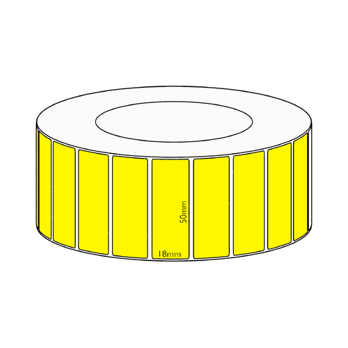 50x18mm Yellow Direct Thermal Permanent Label, 7150 per roll, 76mm core