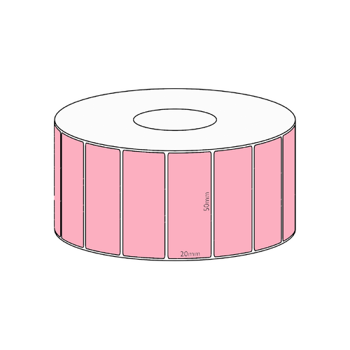 50x20mm Pink Direct Thermal Permanent Label, 2150 per roll, 38mm core