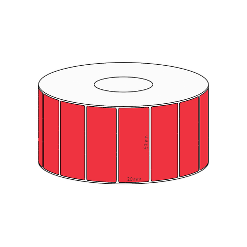 50x20mm Red Direct Thermal Permanent Label, 2150 per roll, 38mm core