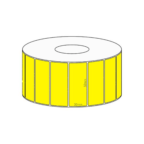 50x20mm Yellow Direct Thermal Permanent Label, 2150 per roll, 38mm core