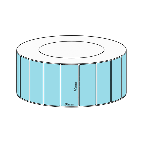 50x20mm Blue Direct Thermal Permanent Label, 6500 per roll, 76mm core