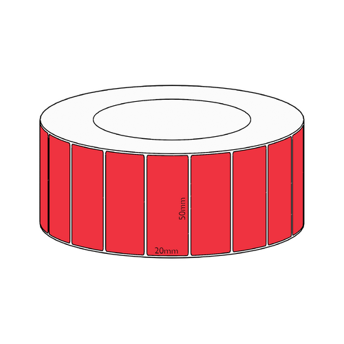 50x20mm Red Direct Thermal Permanent Label, 6500 per roll, 76mm core