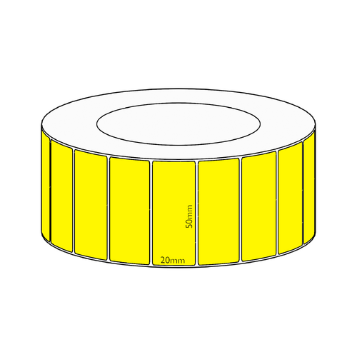 50x20mm Yellow Direct Thermal Permanent Label, 6500 per roll, 76mm core