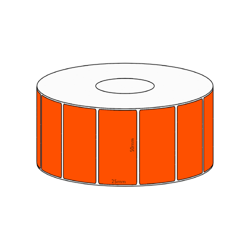 50x25mm Orange Direct Thermal Permanent Label, 1800 per roll, 38mm core