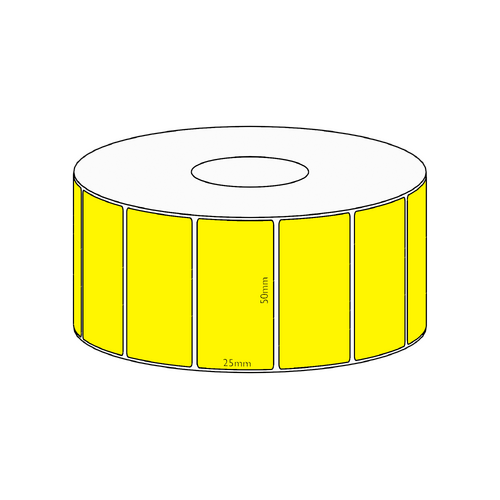 50x25mm Yellow Direct Thermal Permanent Label, 1800 per roll, 38mm core