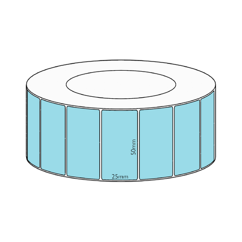 50x25mm Blue Direct Thermal Permanent Label, 5350 per roll, 76mm core