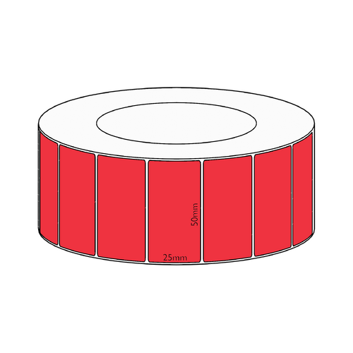 50x25mm Red Direct Thermal Permanent Label, 5350 per roll, 76mm core