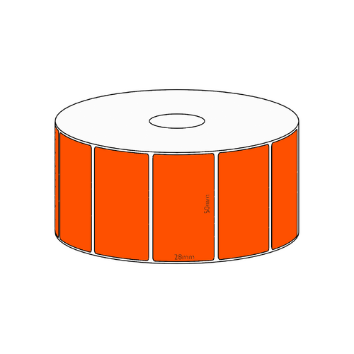 50x28mm Orange Direct Thermal Permanent Label, 1600 per roll, 38mm core