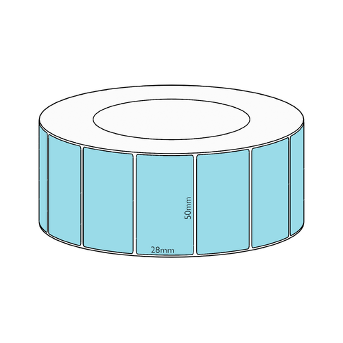 50x28mm Blue Direct Thermal Permanent Label, 4850 per roll, 76mm core