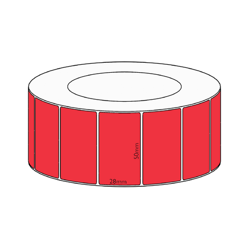 50x28mm Red Direct Thermal Permanent Label, 4850 per roll, 76mm core