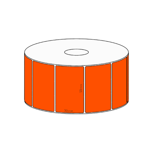 50x30mm Orange Direct Thermal Permanent Label, 1500 per roll, 38mm core