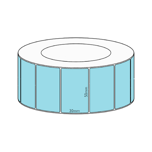 50x30mm Blue Direct Thermal Permanent Label, 4550 per roll, 76mm core