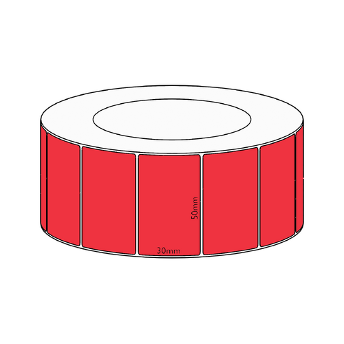 50x30mm Red Direct Thermal Permanent Label, 4550 per roll, 76mm core