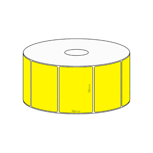 50x36mm Yellow Direct Thermal Permanent Label, 1300 per roll, 38mm core