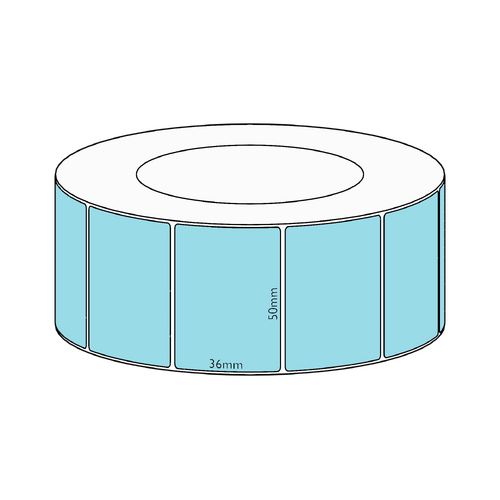 50x36mm Blue Direct Thermal Permanent Label, 3850 per roll, 76mm core