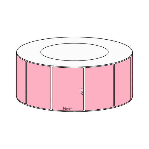 50x36mm Pink Direct Thermal Permanent Label, 3850 per roll, 76mm core