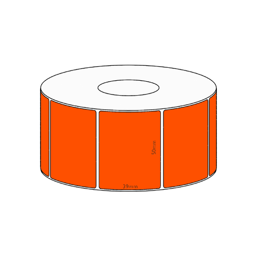 50x39mm Orange Direct Thermal Permanent Label, 1200 per roll, 38mm core