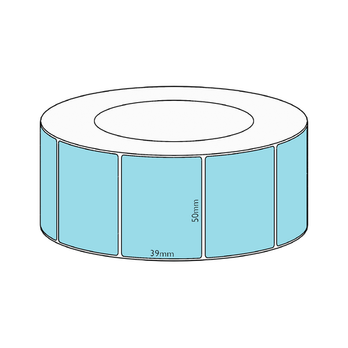 50x39mm Blue Direct Thermal Permanent Label, 3550 per roll, 76mm core