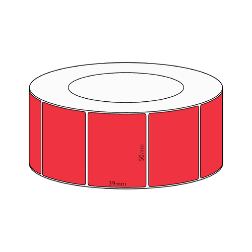 50x39mm Red Direct Thermal Permanent Label, 3550 per roll, 76mm core