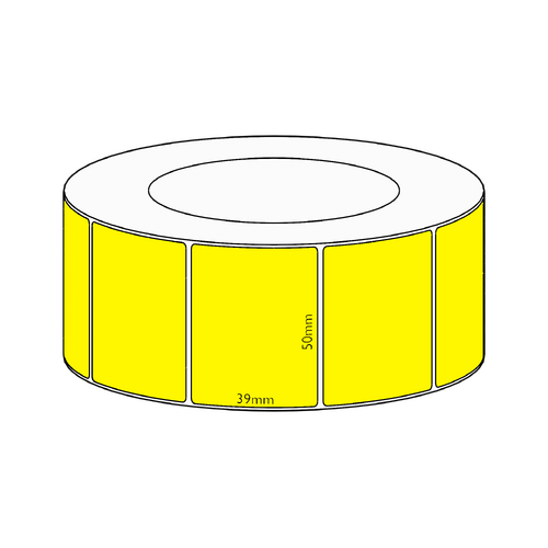 50x39mm Yellow Direct Thermal Permanent Label, 3550 per roll, 76mm core