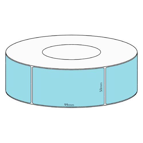 50x99mm Blue Direct Thermal Permanent Label, 1450 per roll, 76mm core